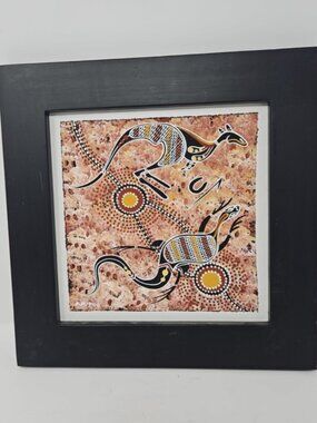 Vintage Y2K Original Australian Aboriginal Painting Kangaroo by A Ridge 12 x 12"